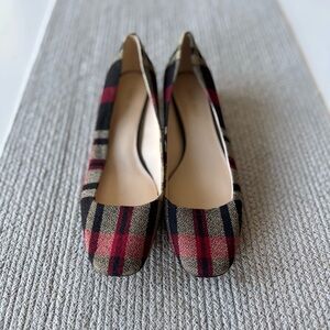 NINE WEST Red Black Plaid Square Toe Block Heel Ballet Flats Dress Shoes Sz 8